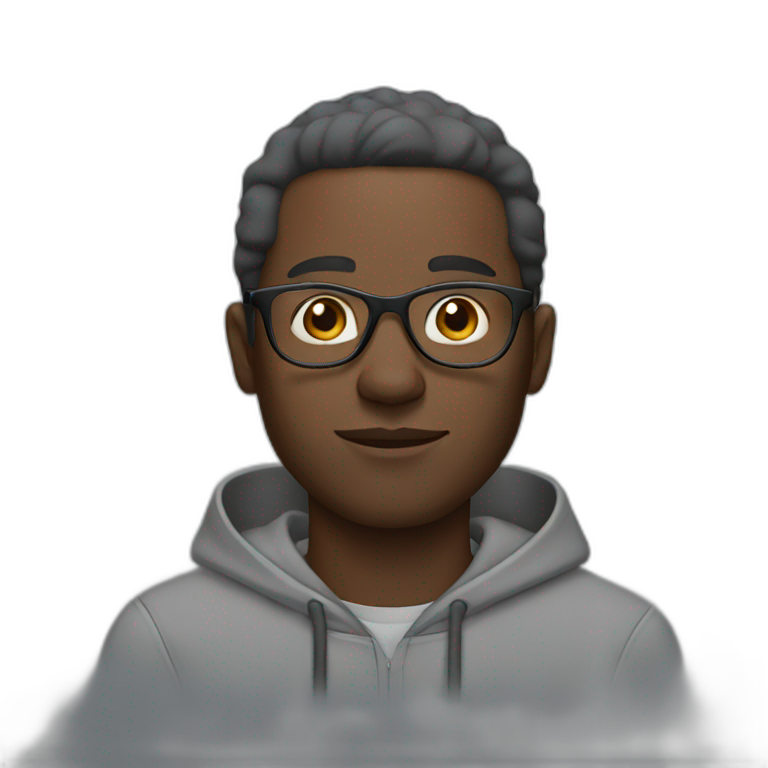 Black man wearing a grey hoodie with glasses emoji