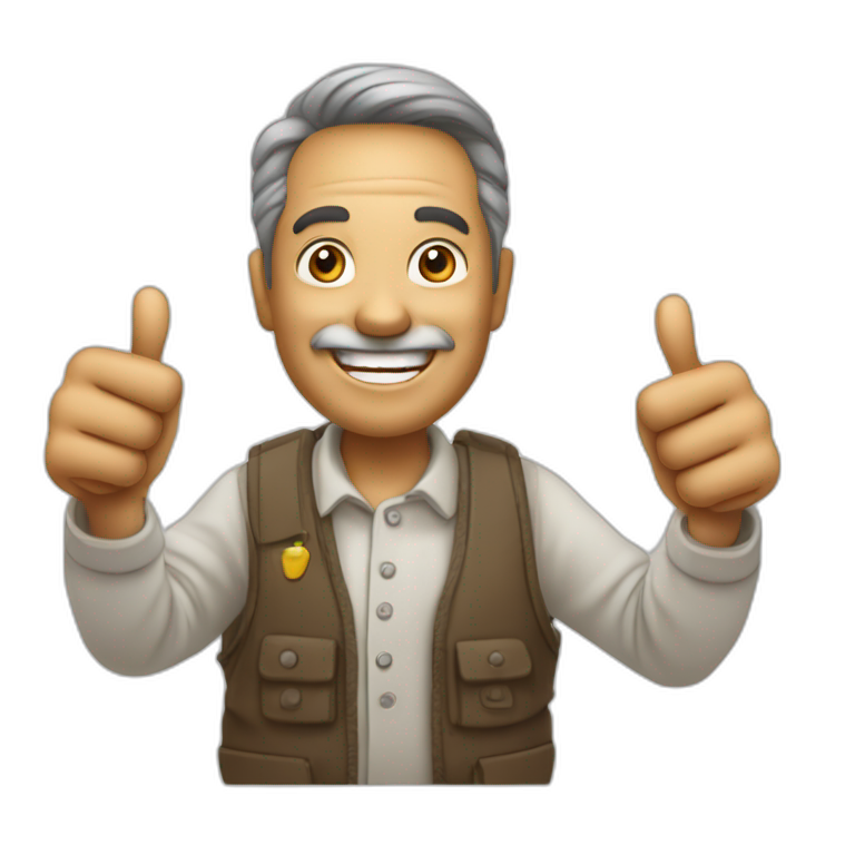 draw a man 50 years old who is smiling and holding png his thumb up, the smiley face implies agreement or affirmation emoji