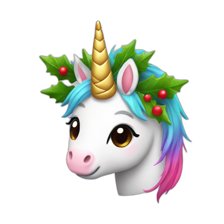 Cute unicorn with Christmas clothes emoji