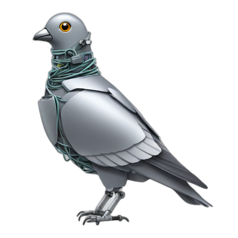 metal robot pigeon with wires emoji