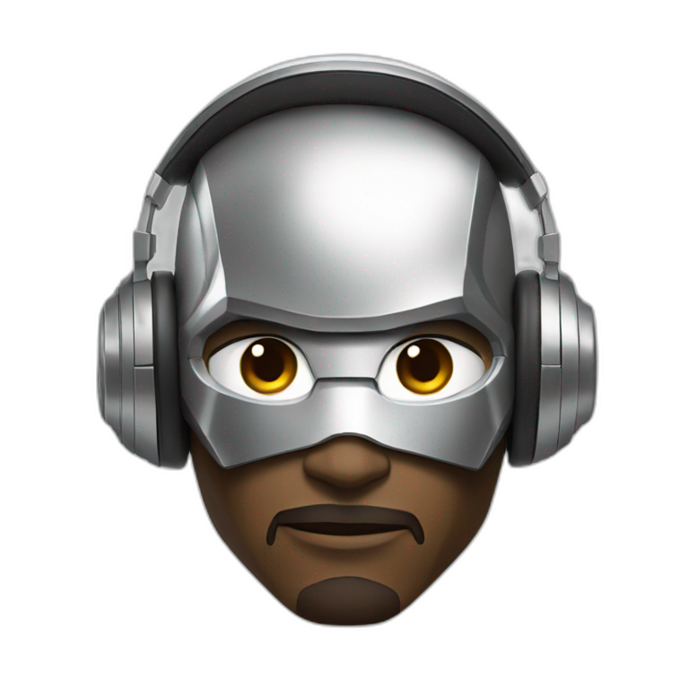 ironman wearing futuristic silver headphones emoji