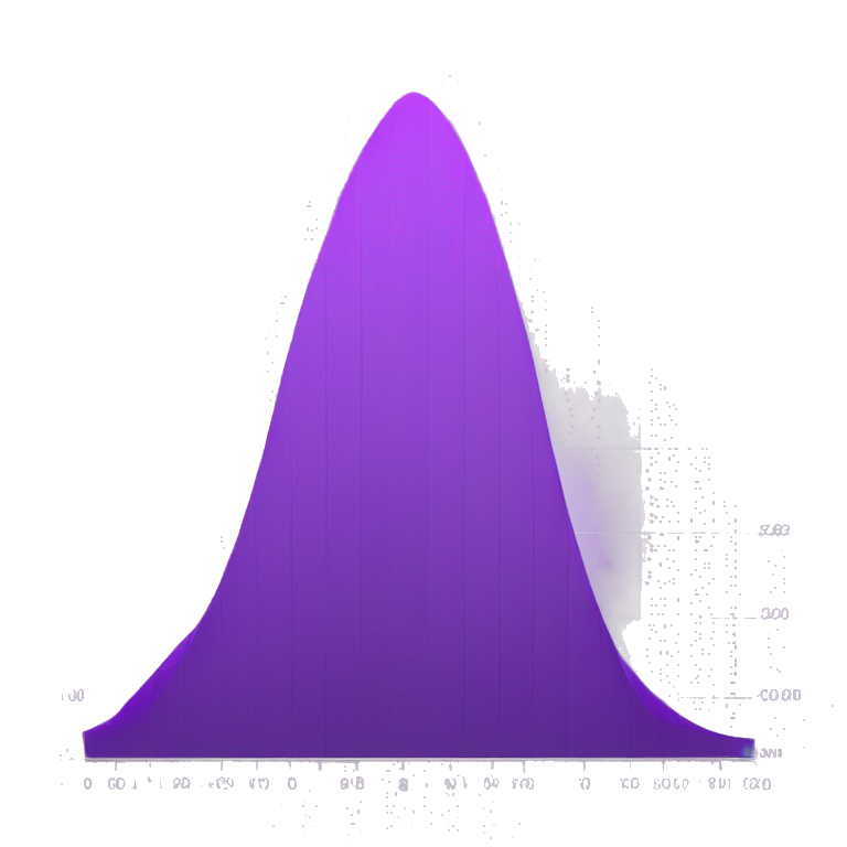 Normal distribution graph with a wider peak and purple hue emoji