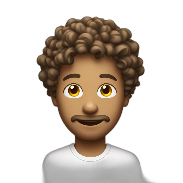man curly hair white tshirt with light bulb emoji
