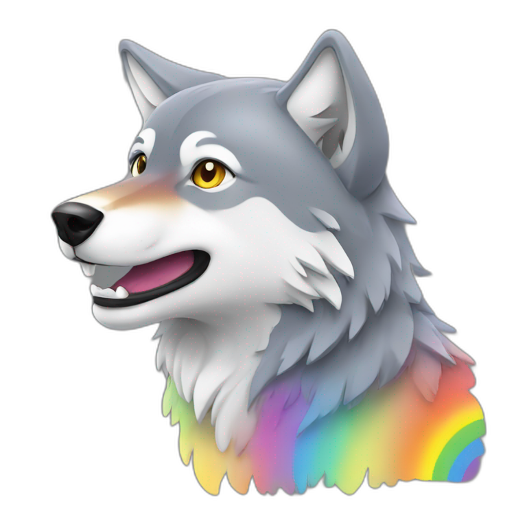Grey wolf with rainbow emoji