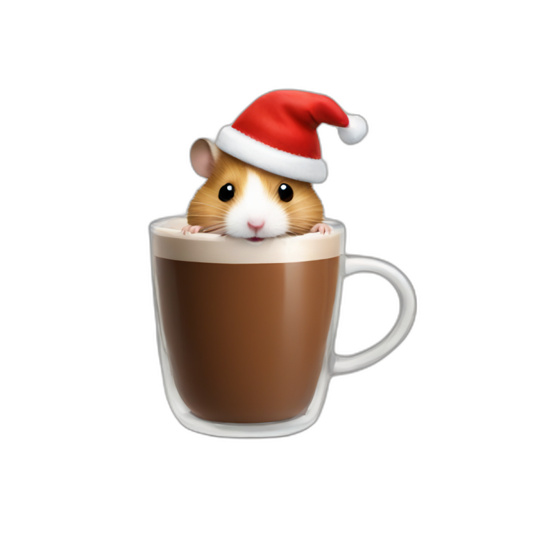 hamster with a christmas hat and a hot chocolate emoji