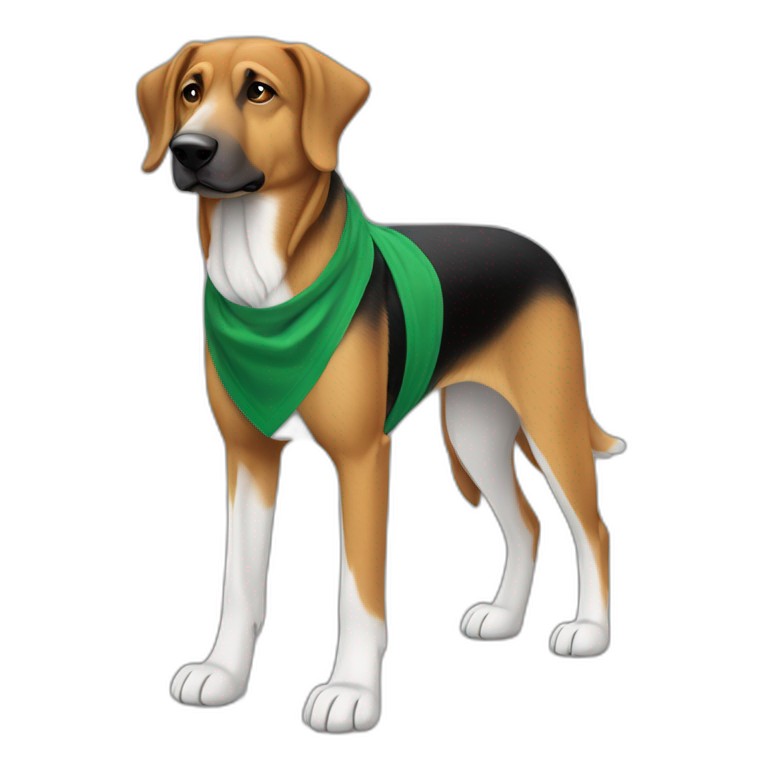 75% Coonhound 25% German Shepherd mix dog wearing small plain green bandana side view full body in profile left facing emoji