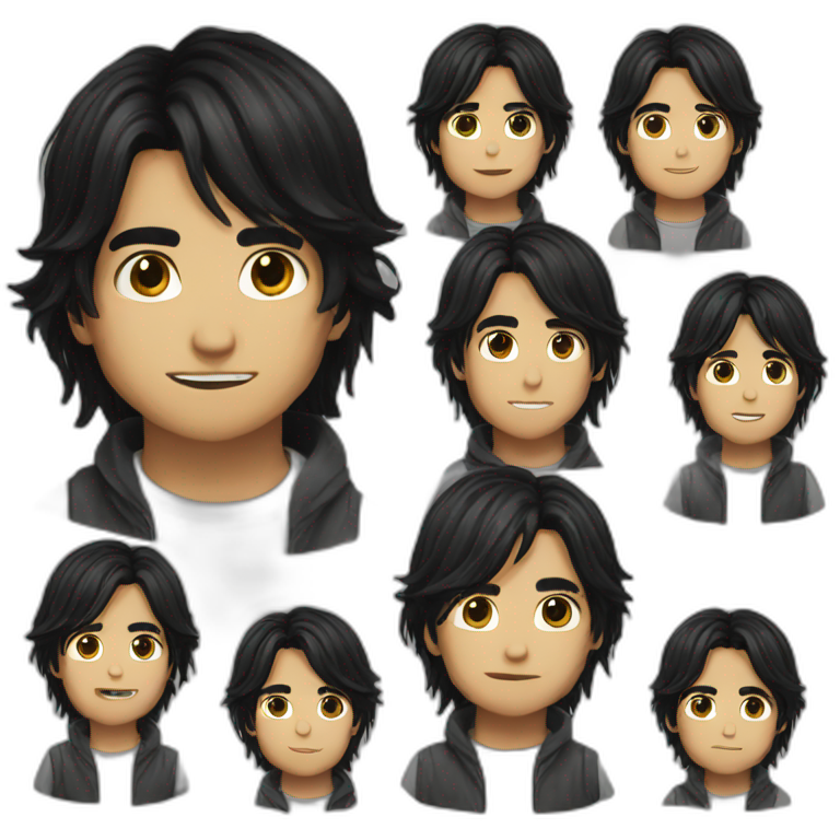 Boy long hair cute black hair emoji