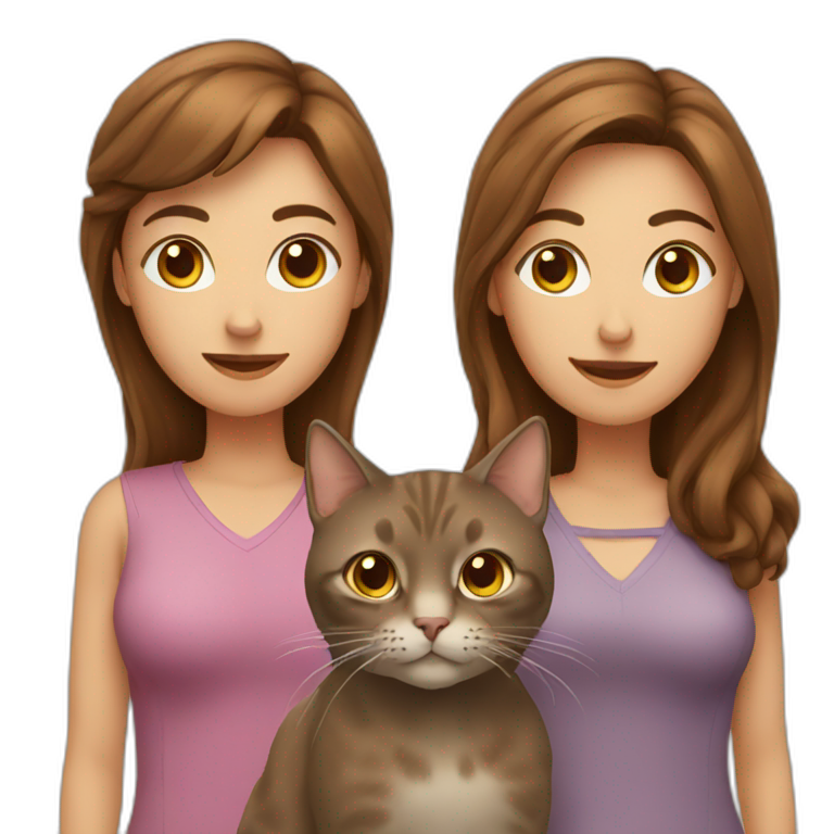 two cats with woman with brown hair emoji
