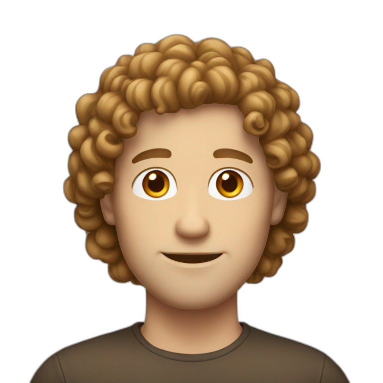 white guy with brown curly middle parting hair emoji