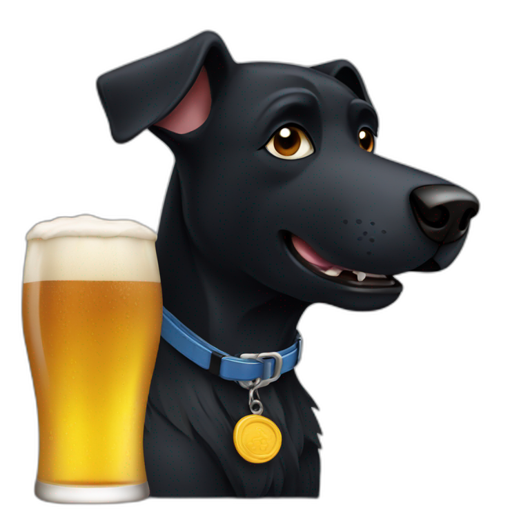 Black dog drinking beer emoji