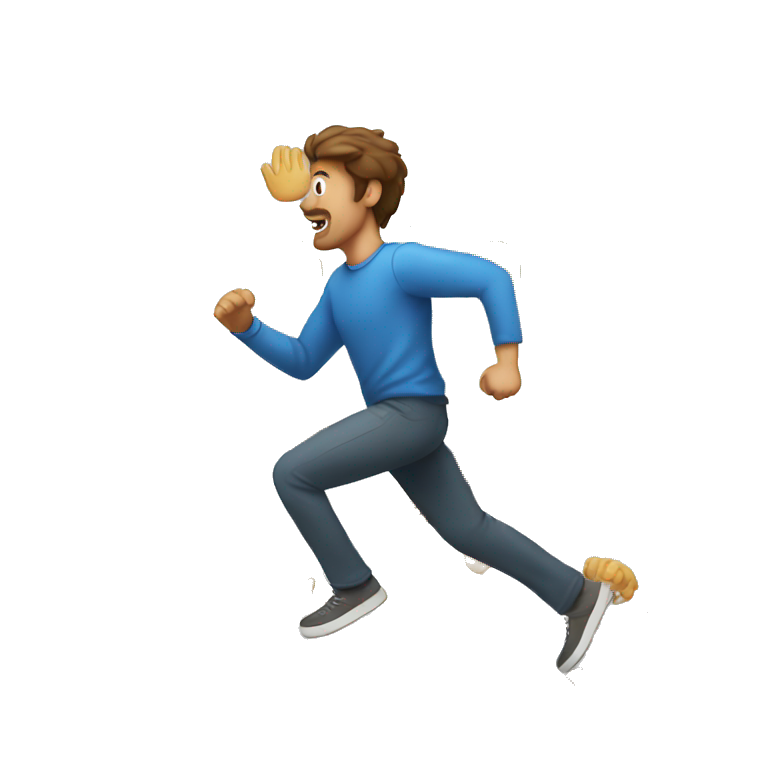A man running away from a hand emoji