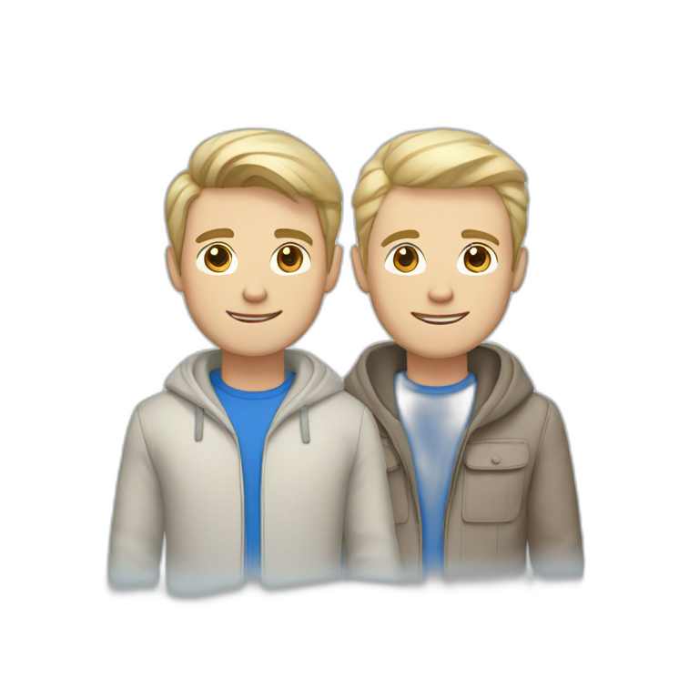 Gay couple, 1 guy brown straight hair brown eyes, 1 guy white blonde hair blue eyes emoji