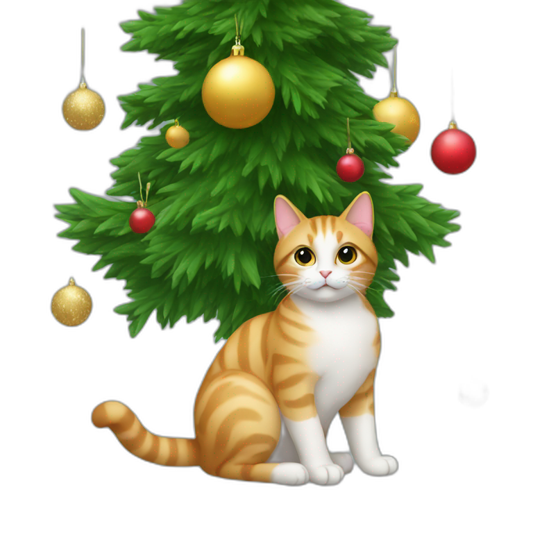 cat sitting on a christmas tree emoji