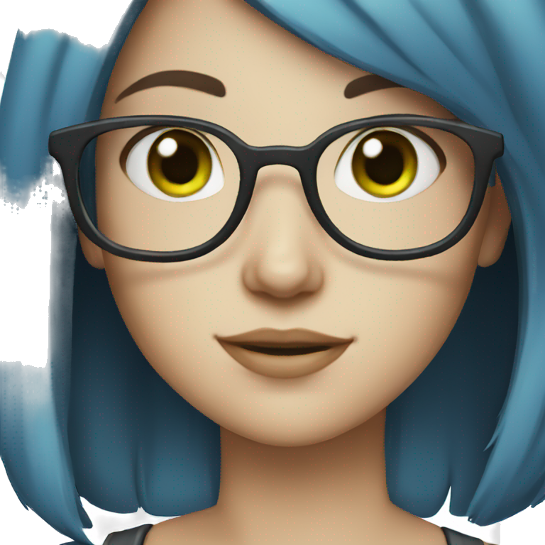 girl with blue hair and glasses and green eyes emoji
