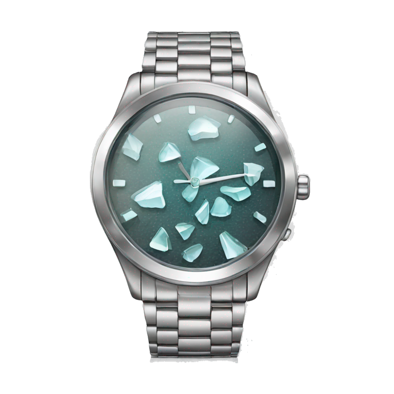 broken glass, silver wristwatch emoji