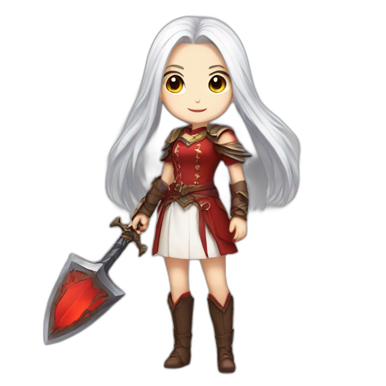 rpg-girl-with-long straight white-hair and red dress like chibi emoji