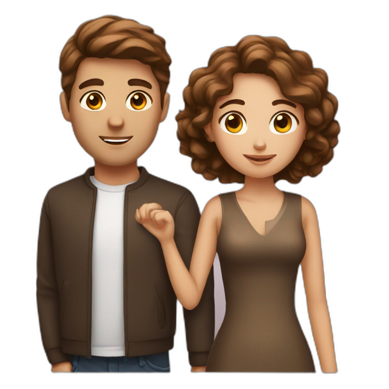 Brown hair lady with brown hair boyfriend emoji