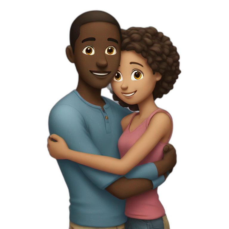 African 28 year old boy hugging a European 25 year old girl emoji