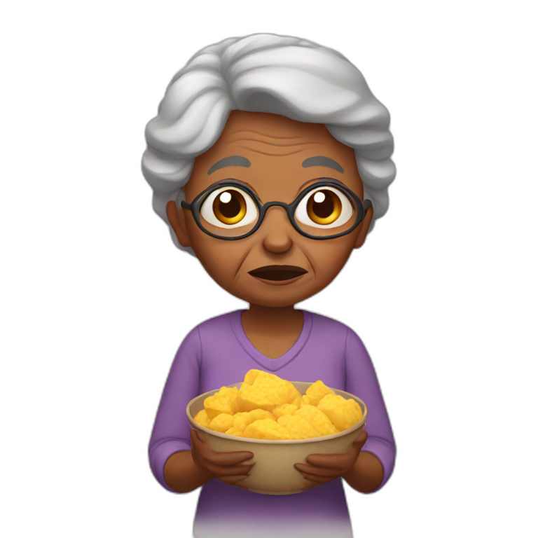 crying brown skin grandma holding food emoji