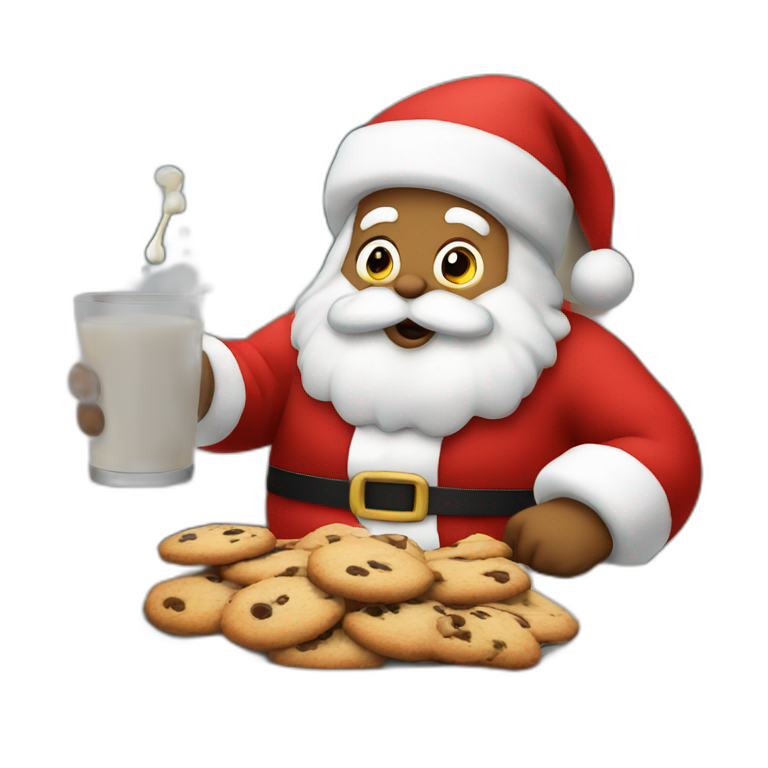 Santa Claus eating a cookie and drinking milk emoji