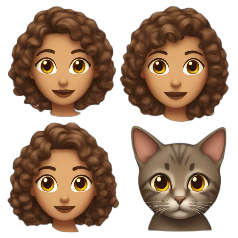Arab woman with curly brown hair and two cats emoji