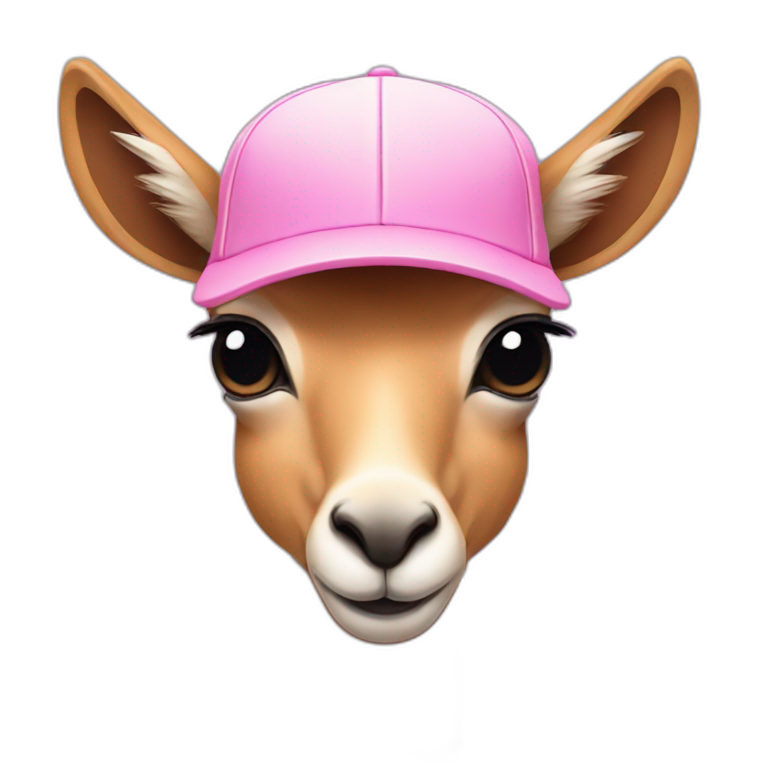 pink vicuna with a baseball cap and a bow emoji