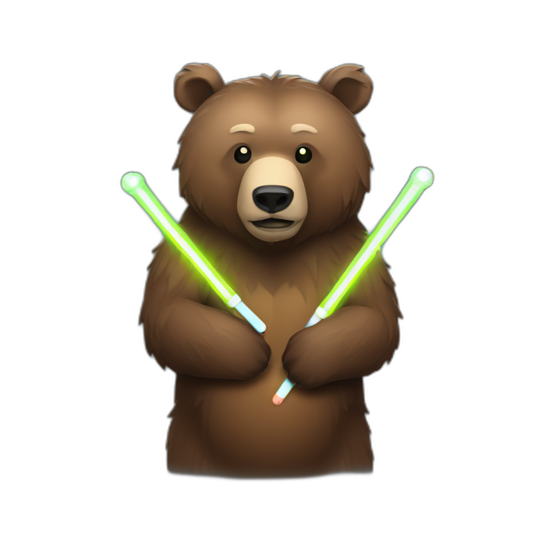 Grizzly with 2 glow sticks emoji