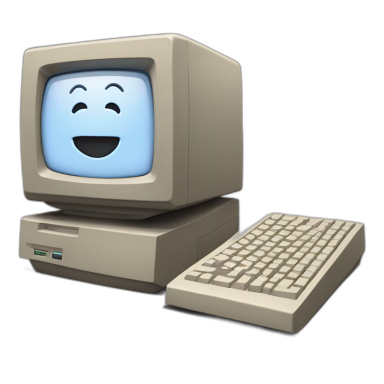 1984 macintosh computer with the word 'hello' on its monitor emoji