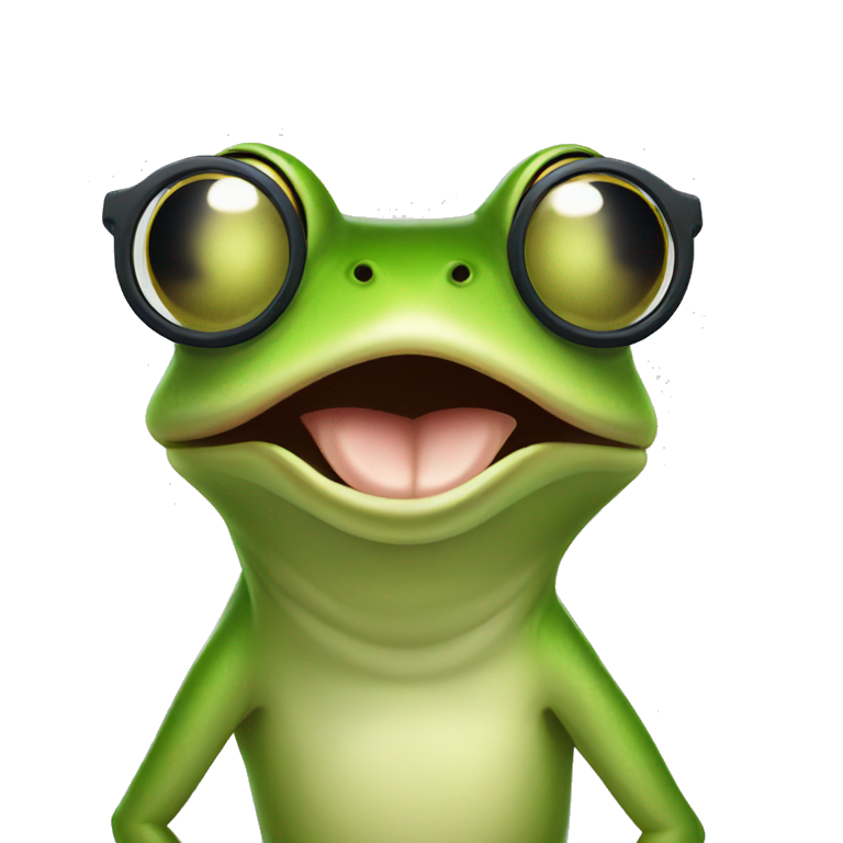 Frog with glasses with long tongue emoji