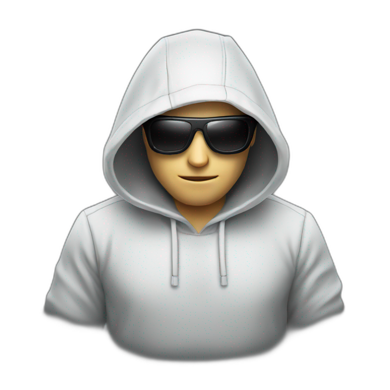 white hacker with keyboard with sun glasses and hood emoji
