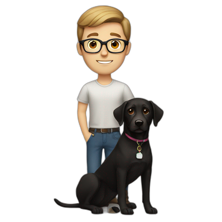 white man short Brown Hair and glasses with a black lab dog emoji