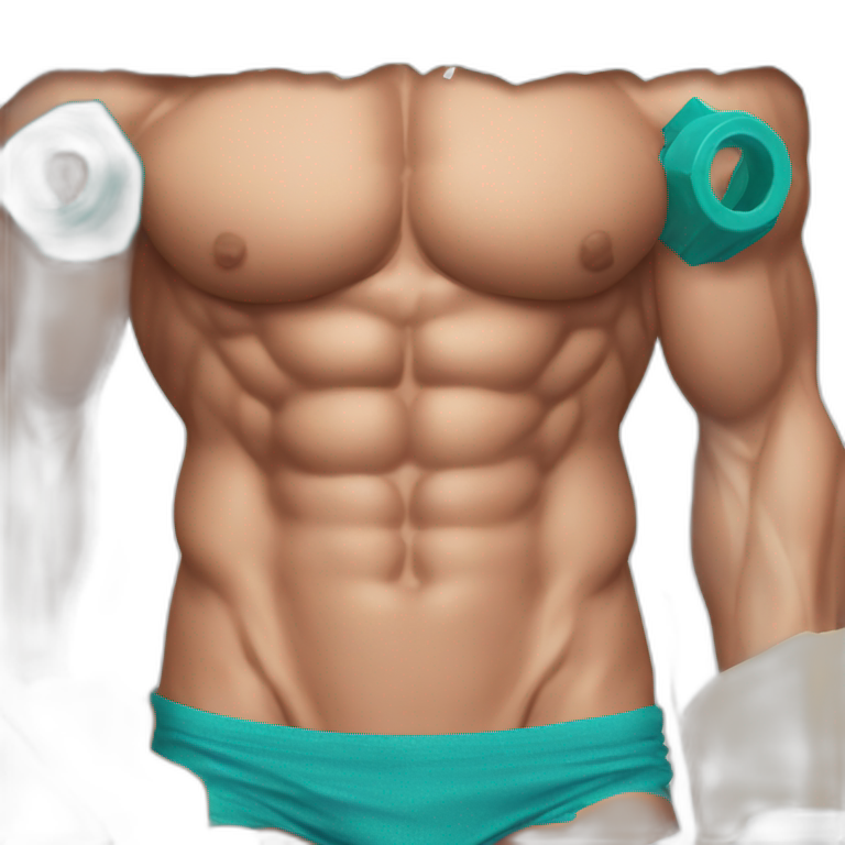 Shredded muscular manly man in swimsuit with 12 pack abs emoji