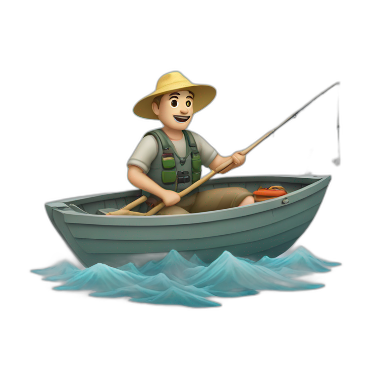 white fisherman in a small boat fishing emoji