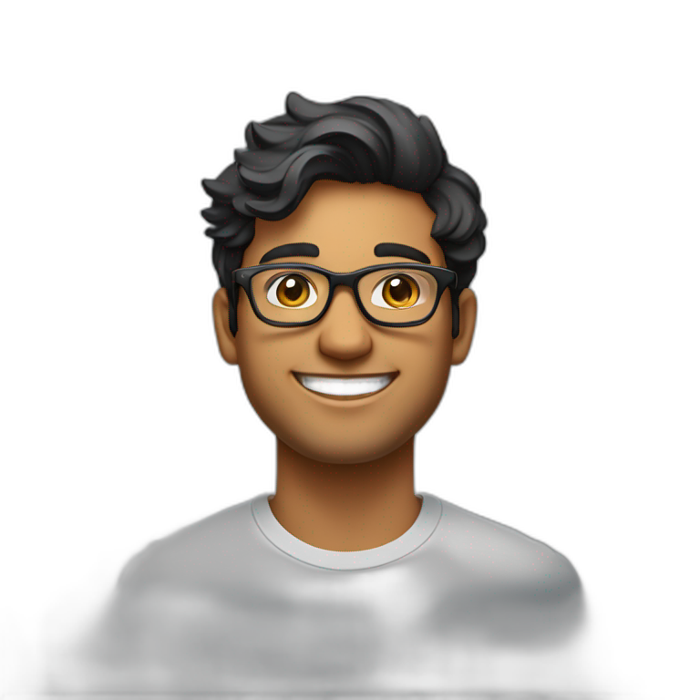 25 year old indian silicon valley creator economy startup founder smiling wearing glasses in a black tshirt with broad shoulders profile photo wearing keyhole bridge glasses wavy hair emoji