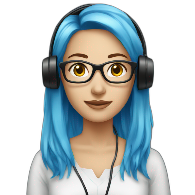 woman with blue dyed hair, telemarketing attendant, wearing black headsets emoji
