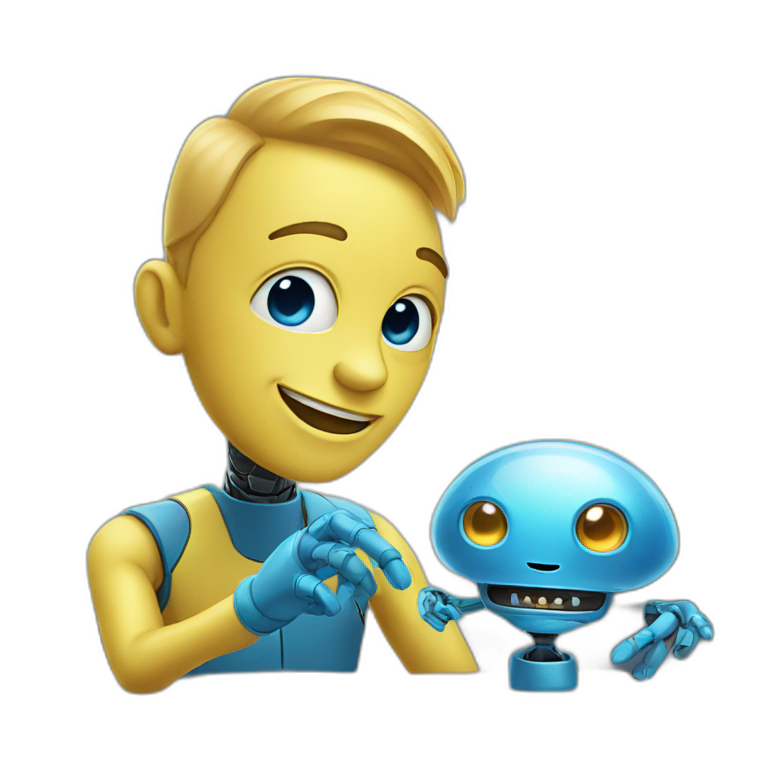 a blue smiling alien with a robot touch emoji
