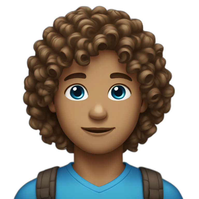 boy brown long loose curly hair and blue eyes emoji