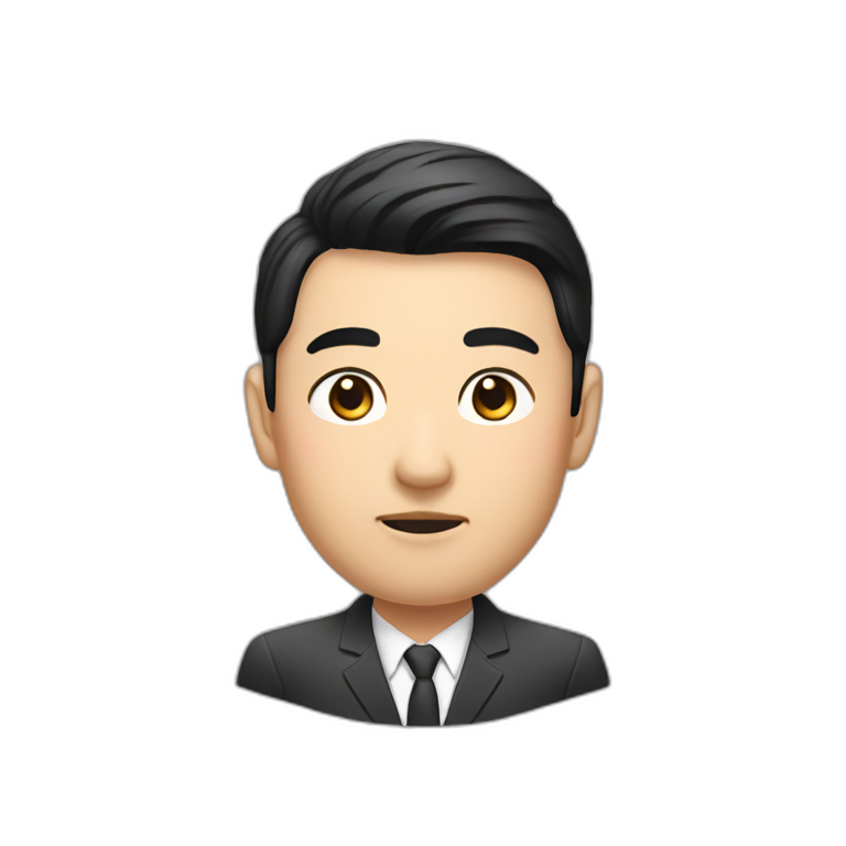 Asian, thick eyebrows, inch head, suit emoji