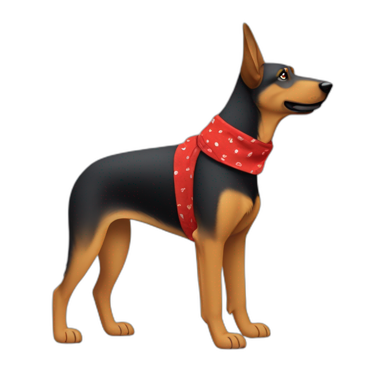 75% Coonhound 25% German Shepherd mix dog wearing small plain red bandana side view full body in profile left facing emoji