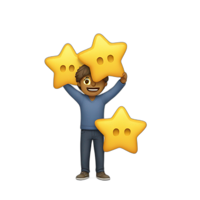 man holding up 5 stars emoji