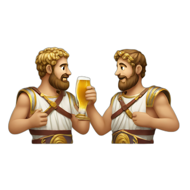 Two ancient romans standing next to each other drinking beers emoji