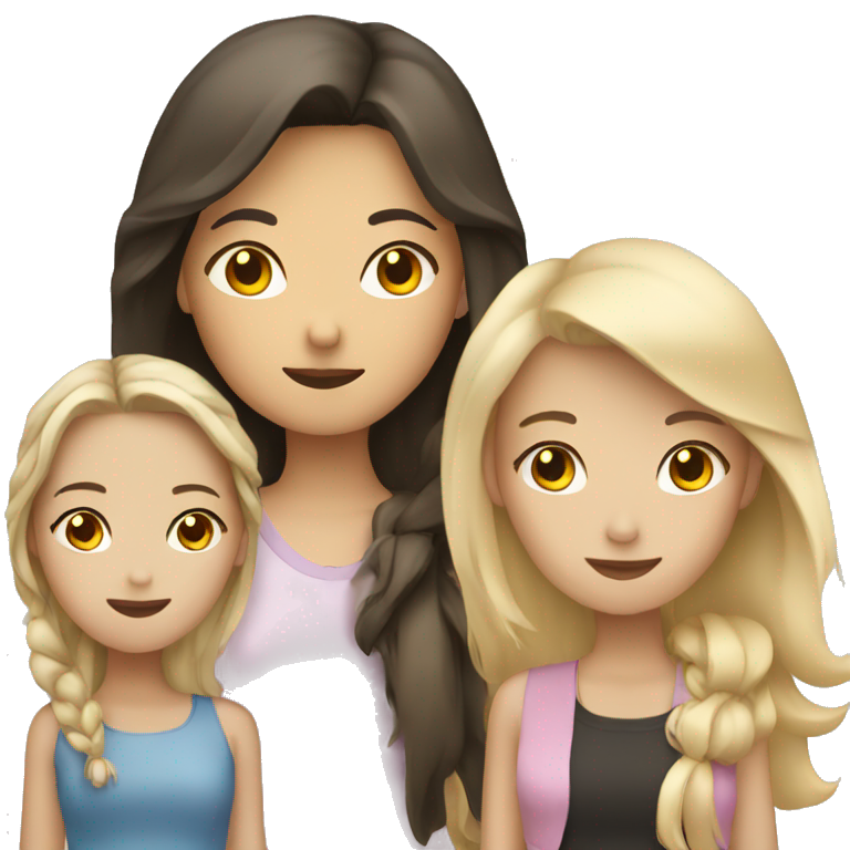 three girls, one is blond, one is brunette and one asian emoji