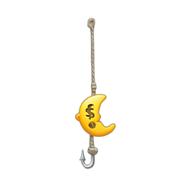 Fishing hook with thread and dollar emoji