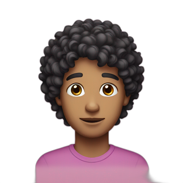 Guy with curly black hair and pink eyes  emoji