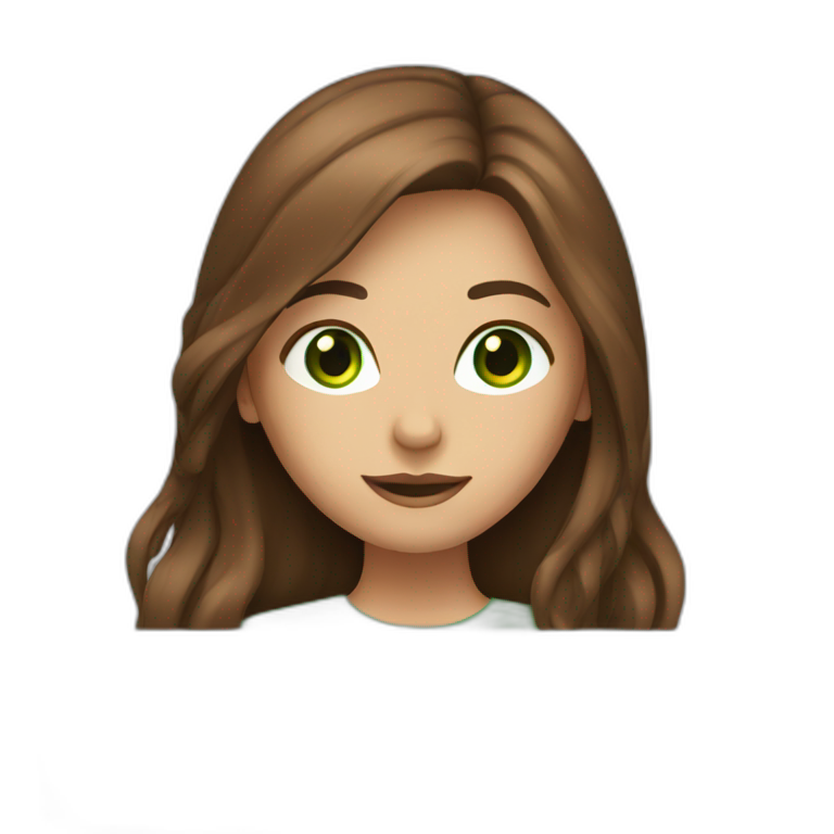 Girl with long brown hair, green eyes and laptop emoji