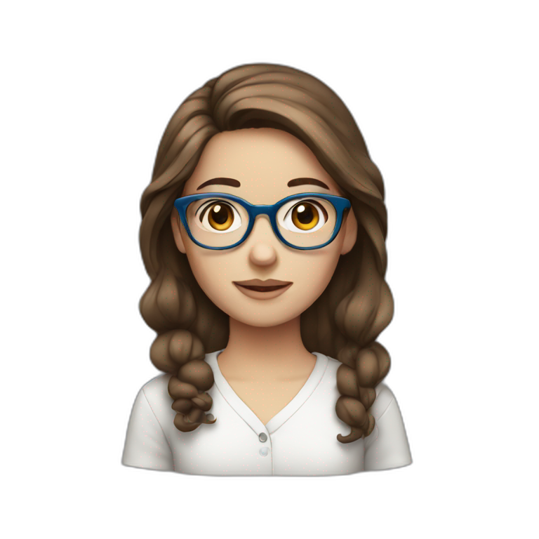 girl with brown hair blue eyes and glasses emoji