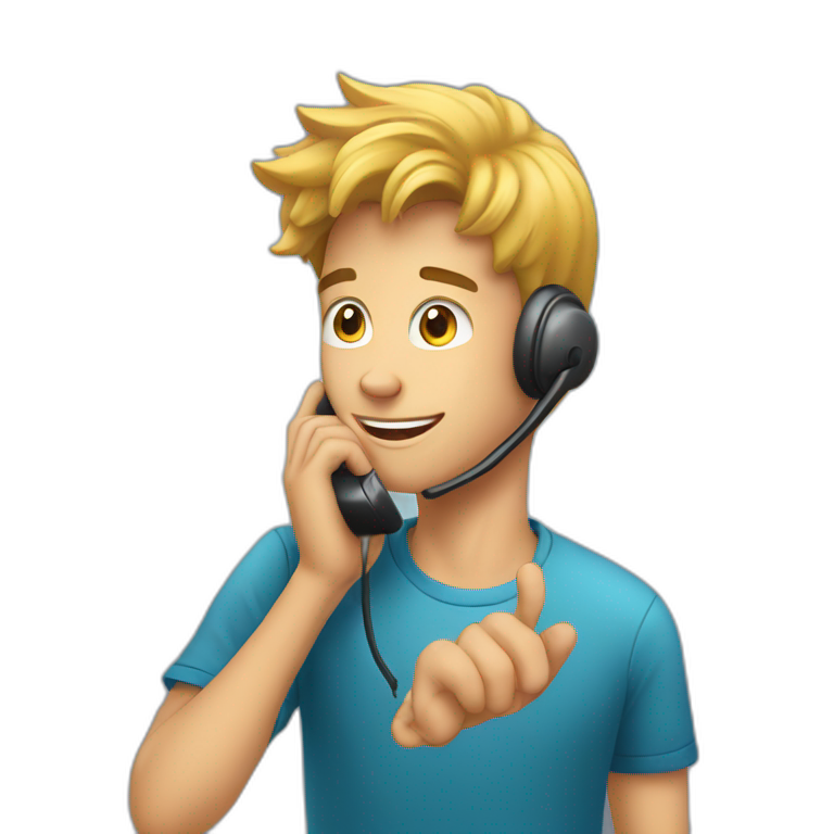 young guy answer phone call with iphone emoji
