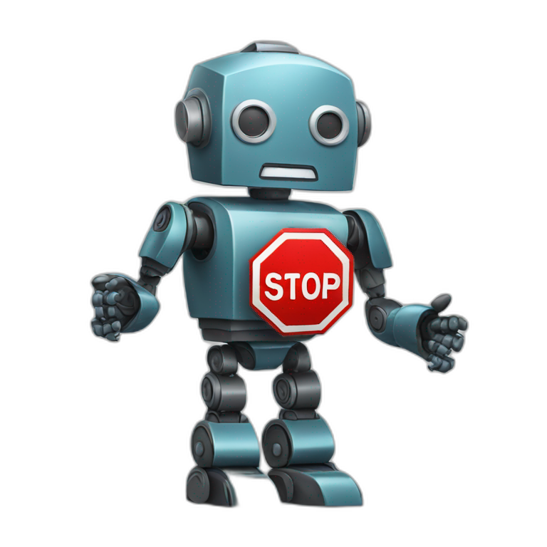 a robot holding a stop sign emoji