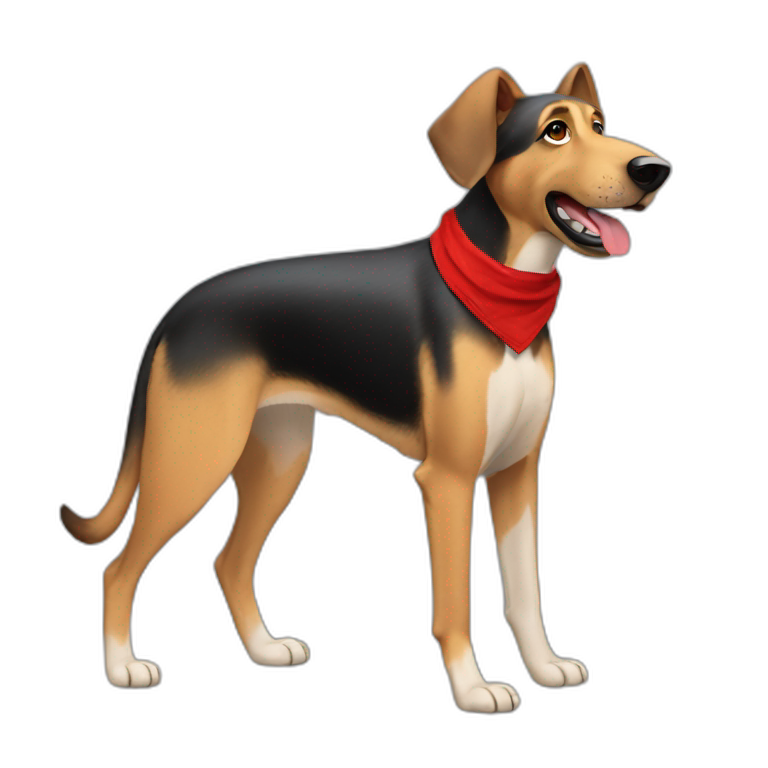 Coonhound/German Shepherd dog wearing small plain red bandana walking left semi realistic with floppy ears emoji