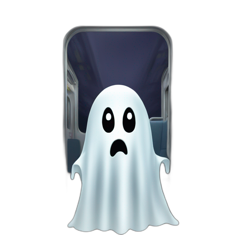 A cartoon ghost who sits in a train emoji